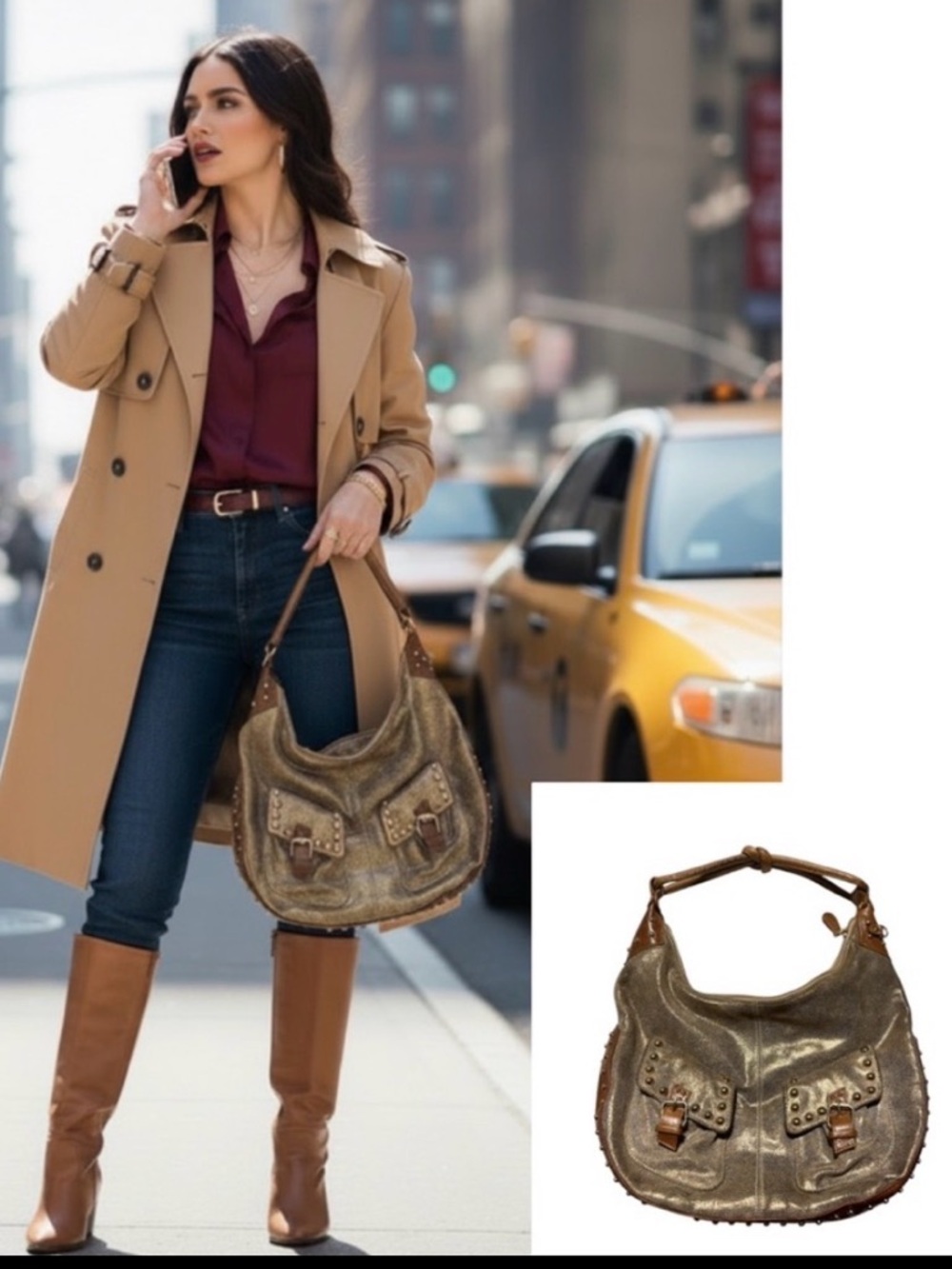 Sabina Hobo bag leather gold dusted leather crescent shape slouchy Y2K trend